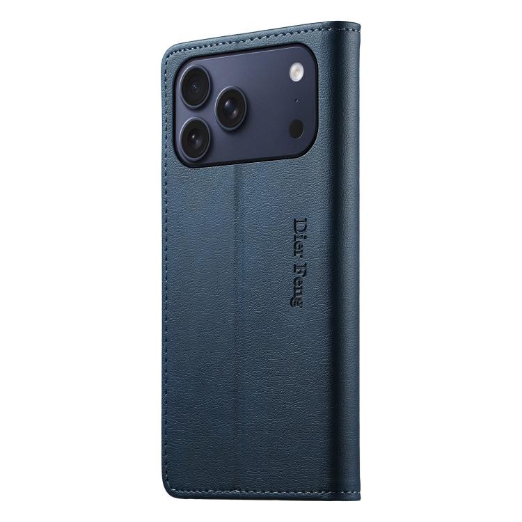 For iPhone 17 Pro Dierfeng Metal Snap Magnetic RFID Vegan Leather Phone Case