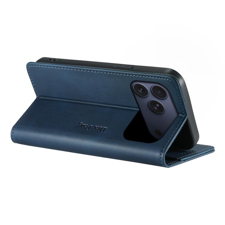 For iPhone 17 Pro Dierfeng Metal Snap Magnetic RFID Vegan Leather Phone Case