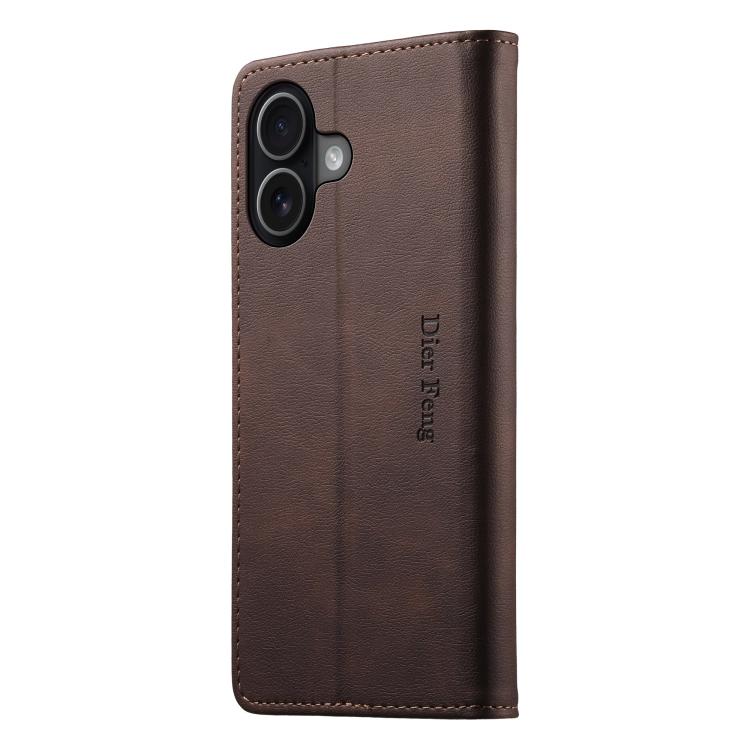 For iPhone 17 Dierfeng Metal Snap Magnetic RFID Vegan Leather Phone Case