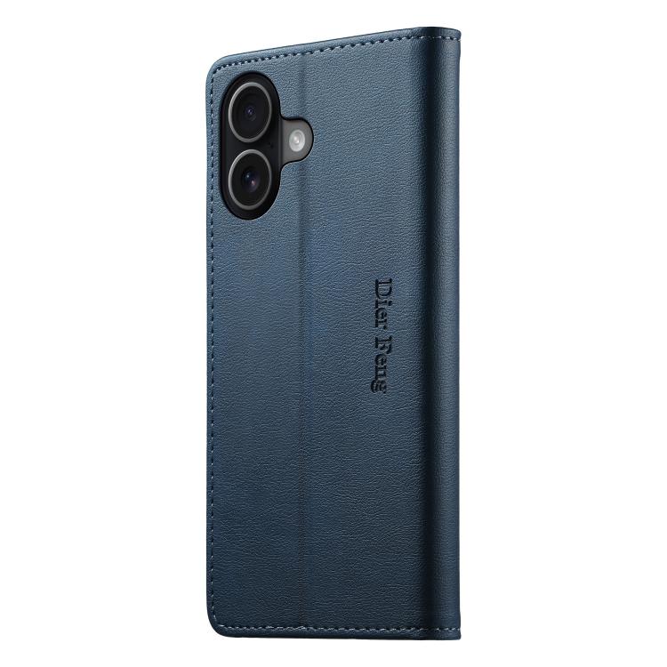 For iPhone 17 Dierfeng Metal Snap Magnetic RFID Vegan Leather Phone Case