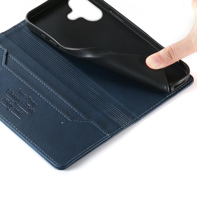 For iPhone 17 Dierfeng Metal Snap Magnetic RFID Vegan Leather Phone Case