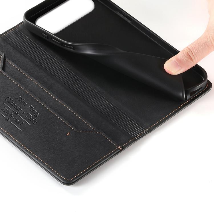 For iPhone Air Dierfeng Metal Snap Magnetic RFID Vegan Leather Phone Case