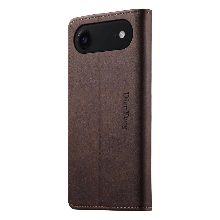 For iPhone Air Dierfeng Metal Snap Magnetic RFID Vegan Leather Phone Case