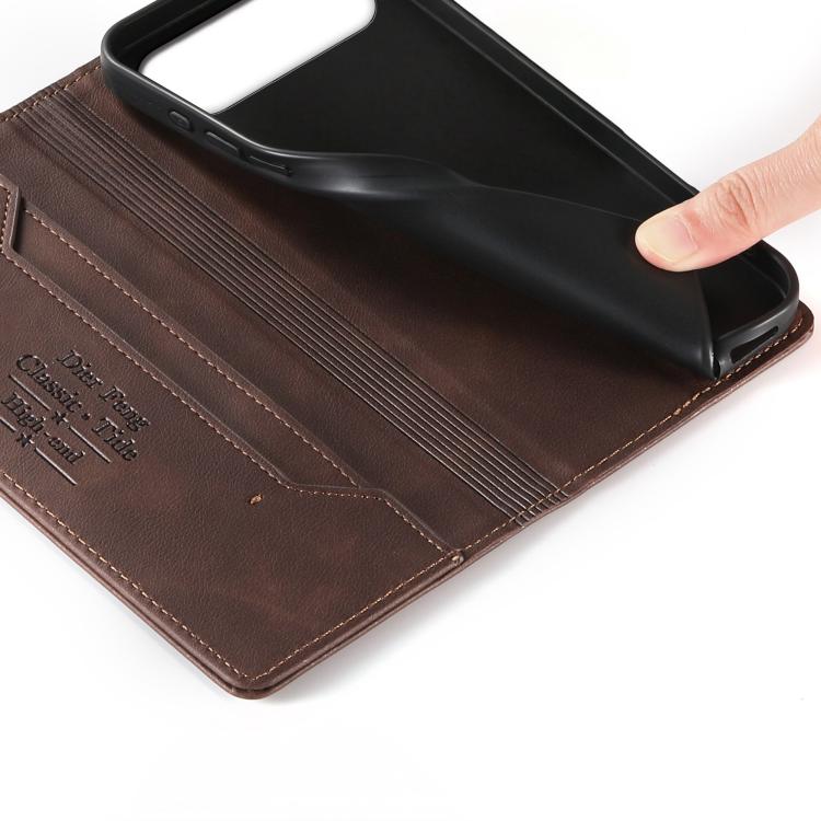 For iPhone Air Dierfeng Metal Snap Magnetic RFID Vegan Leather Phone Case