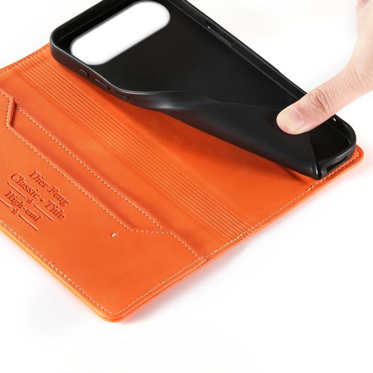 For iPhone Air Dierfeng Metal Snap Magnetic RFID Vegan Leather Phone Case