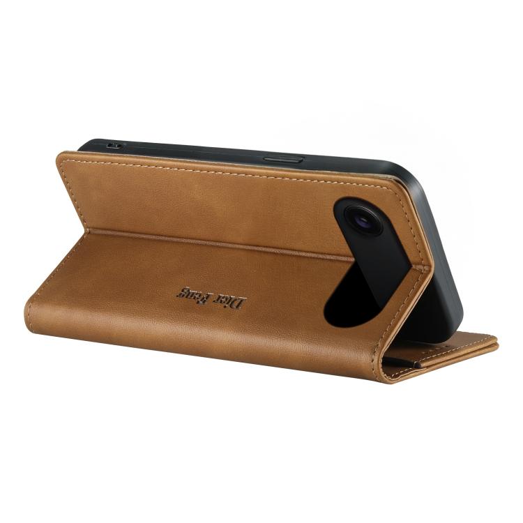 For iPhone Air Dierfeng Metal Snap Magnetic RFID Vegan Leather Phone Case
