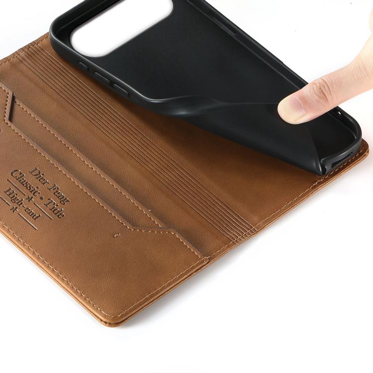 For iPhone Air Dierfeng Metal Snap Magnetic RFID Vegan Leather Phone Case