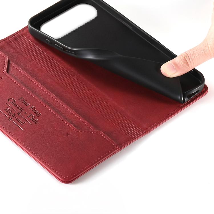For iPhone Air Dierfeng Metal Snap Magnetic RFID Vegan Leather Phone Case