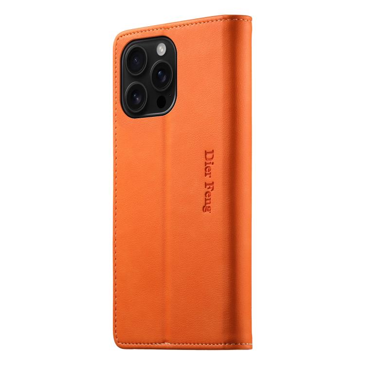 For iPhone 16 Pro Max Dierfeng Metal Snap Magnetic RFID Vegan Leather Phone Case