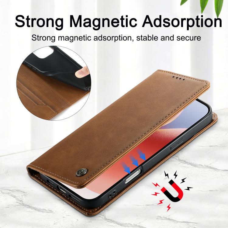 For iPhone 16 Pro Dierfeng Metal Snap Magnetic RFID Vegan Leather Phone Case