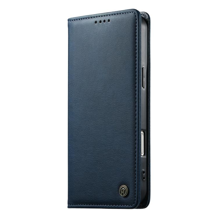 For iPhone 16 Pro Dierfeng Metal Snap Magnetic RFID Vegan Leather Phone Case