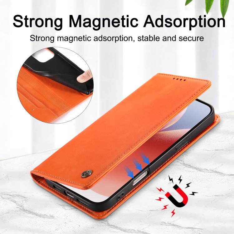 For iPhone 16 Plus Dierfeng Metal Snap Magnetic RFID Vegan Leather Phone Case