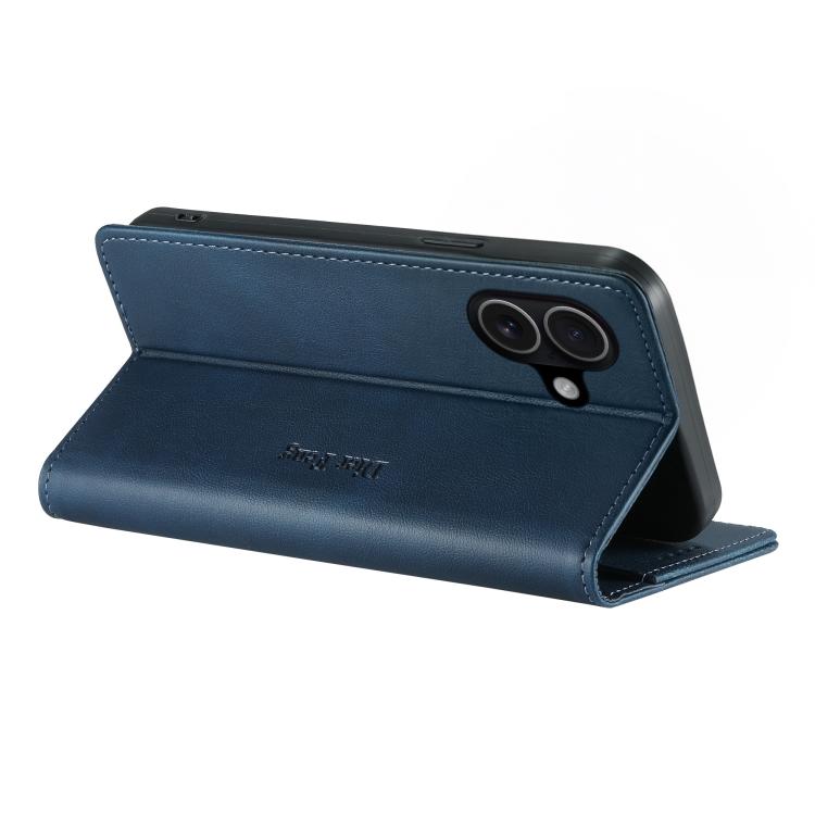 For iPhone 16 Dierfeng Metal Snap Magnetic RFID Vegan Leather Phone Case