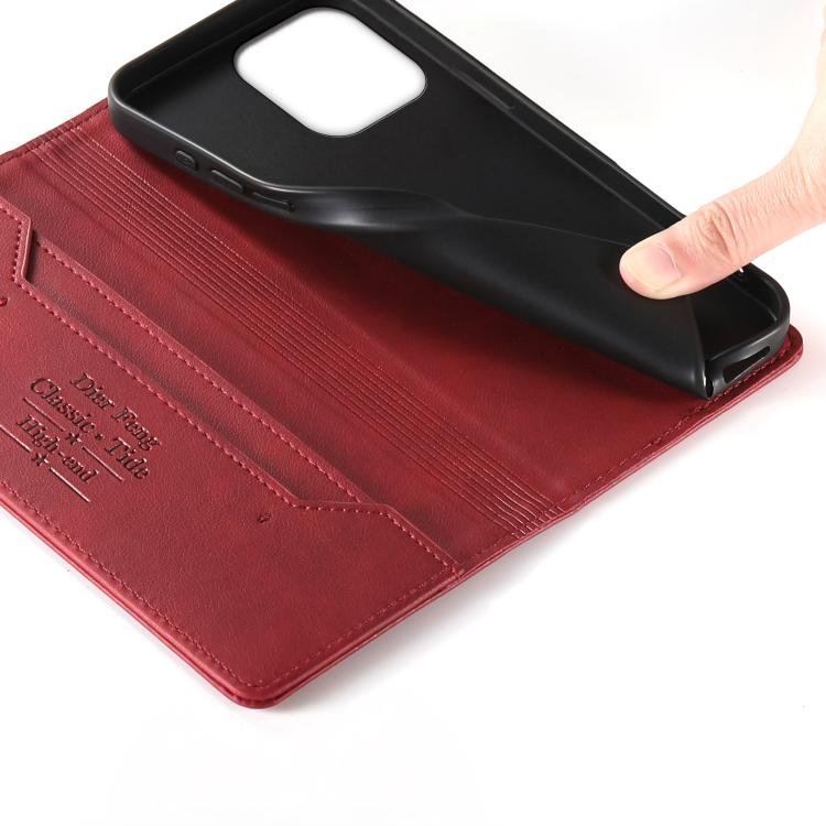 For iPhone 15 Pro Max Dierfeng Metal Snap Magnetic RFID Vegan Leather Phone Case