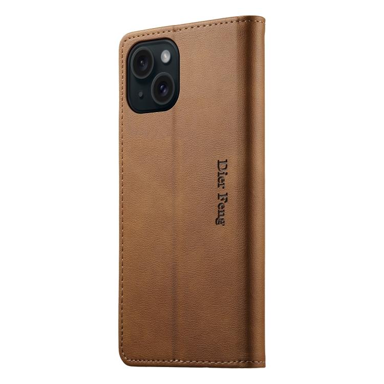 For iPhone 14 / 13 Dierfeng Metal Snap Magnetic RFID Vegan Leather Phone Case