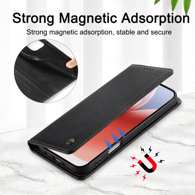 For iPhone 14 Pro Dierfeng Metal Snap Magnetic RFID Vegan Leather Phone Case