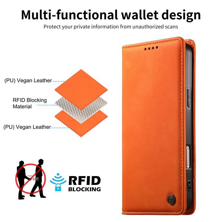 For iPhone 14 Pro Dierfeng Metal Snap Magnetic RFID Vegan Leather Phone Case