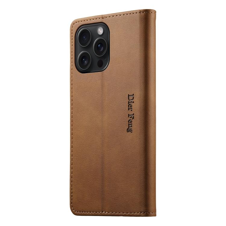 For iPhone 14 Pro Dierfeng Metal Snap Magnetic RFID Vegan Leather Phone Case