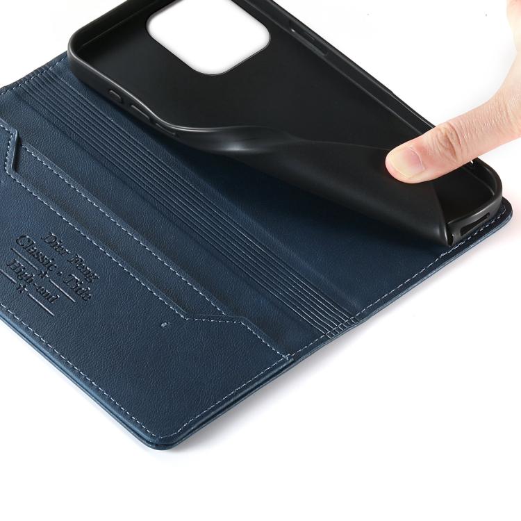 For iPhone 14 Pro Dierfeng Metal Snap Magnetic RFID Vegan Leather Phone Case