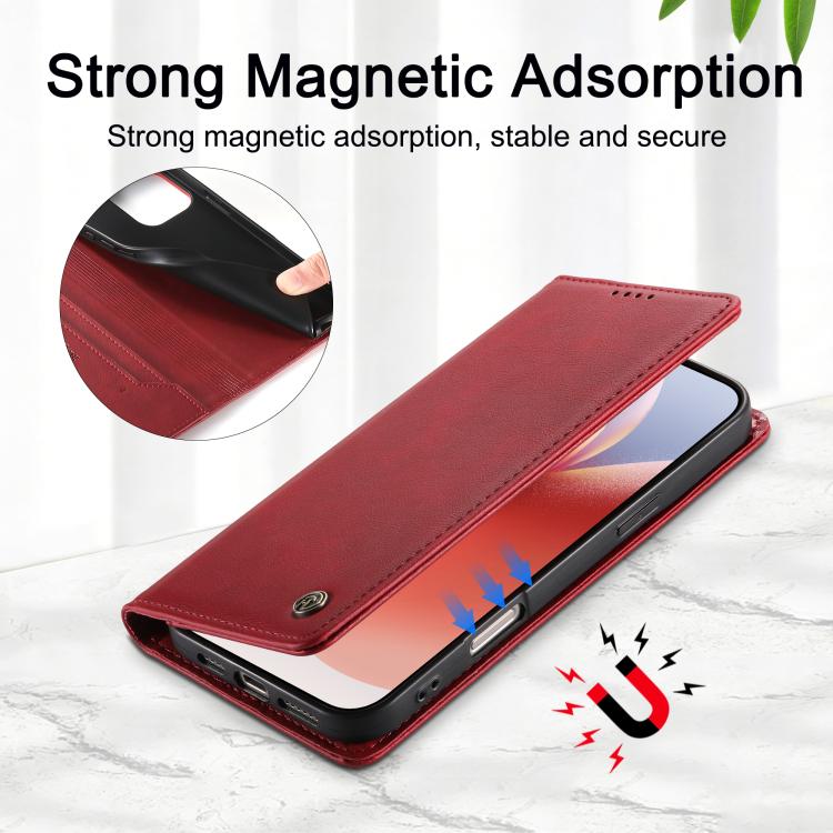 For iPhone 14 Pro Max Dierfeng Metal Snap Magnetic RFID Vegan Leather Phone Case