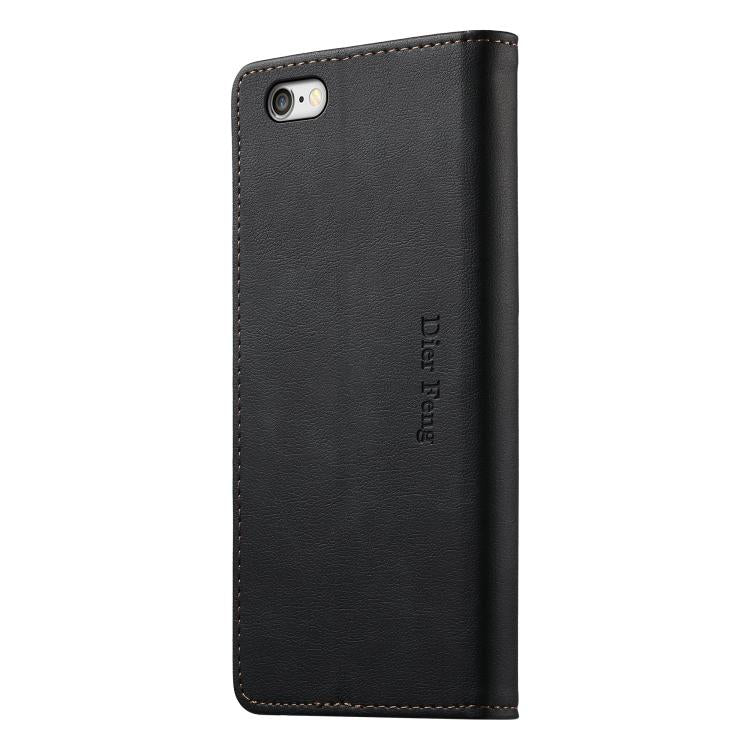 For iPhone SE 2022 / SE 2020 / 7 / 8 Dierfeng Metal Snap Magnetic RFID Vegan Leather Phone Case