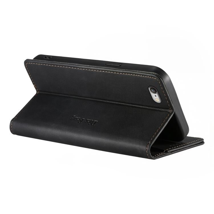 For iPhone SE 2022 / SE 2020 / 7 / 8 Dierfeng Metal Snap Magnetic RFID Vegan Leather Phone Case