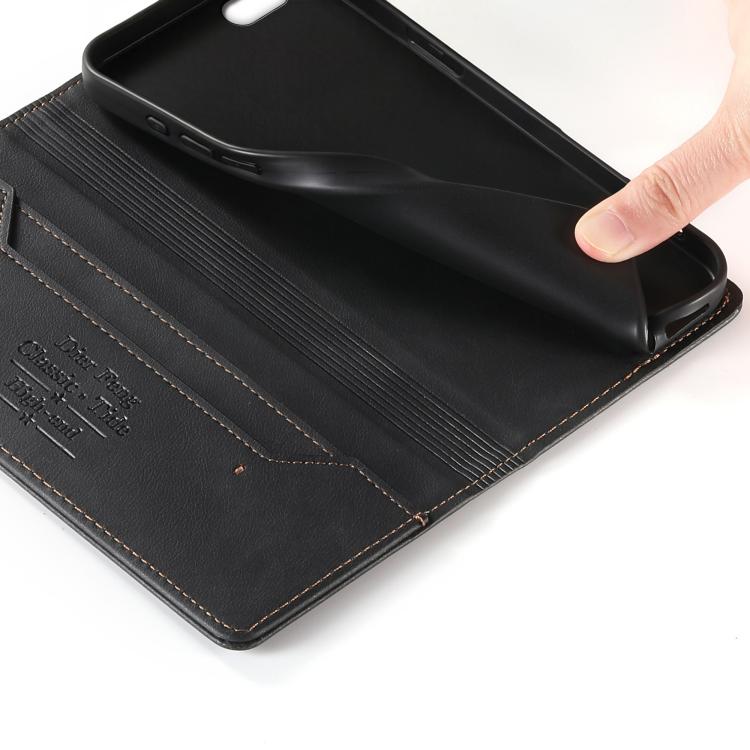 For iPhone SE 2022 / SE 2020 / 7 / 8 Dierfeng Metal Snap Magnetic RFID Vegan Leather Phone Case