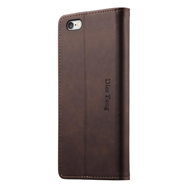 For iPhone SE 2022 / SE 2020 / 7 / 8 Dierfeng Metal Snap Magnetic RFID Vegan Leather Phone Case