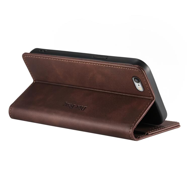 For iPhone SE 2022 / SE 2020 / 7 / 8 Dierfeng Metal Snap Magnetic RFID Vegan Leather Phone Case