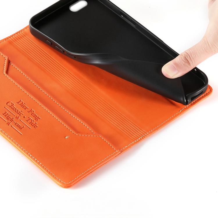 For iPhone SE 2022 / SE 2020 / 7 / 8 Dierfeng Metal Snap Magnetic RFID Vegan Leather Phone Case