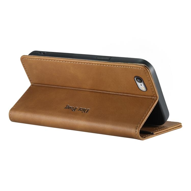 For iPhone SE 2022 / SE 2020 / 7 / 8 Dierfeng Metal Snap Magnetic RFID Vegan Leather Phone Case