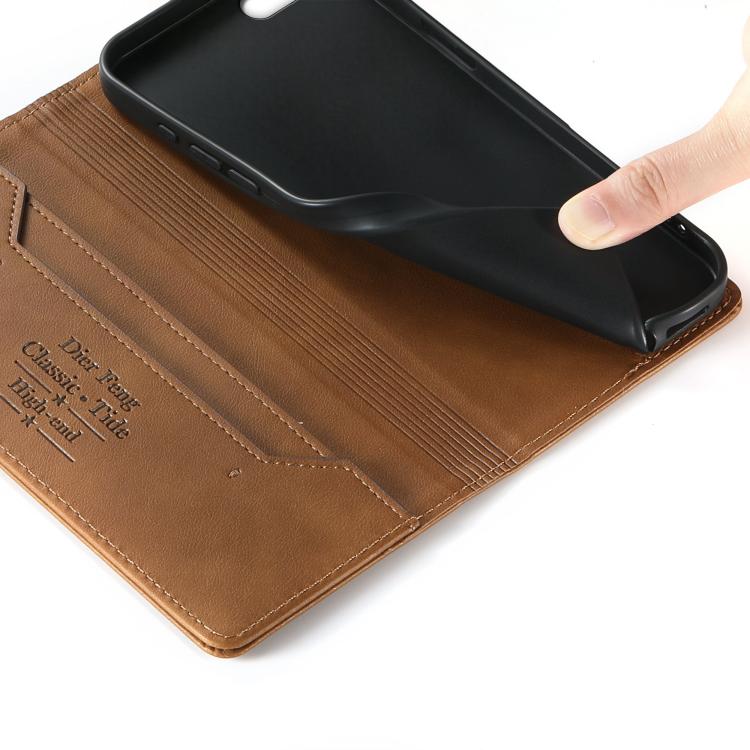 For iPhone SE 2022 / SE 2020 / 7 / 8 Dierfeng Metal Snap Magnetic RFID Vegan Leather Phone Case