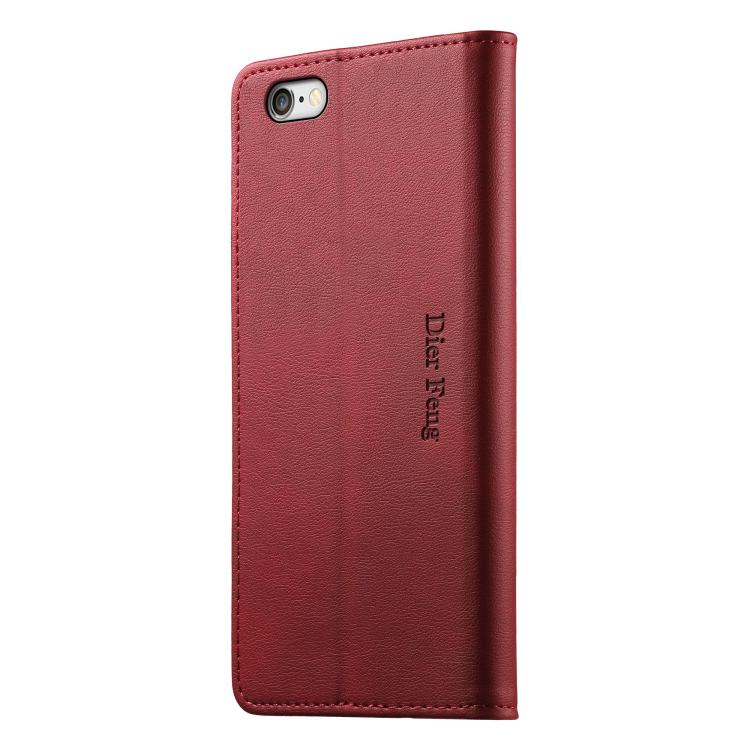 For iPhone SE 2022 / SE 2020 / 7 / 8 Dierfeng Metal Snap Magnetic RFID Vegan Leather Phone Case