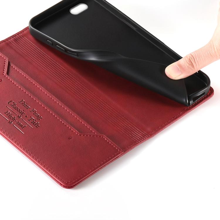 For iPhone SE 2022 / SE 2020 / 7 / 8 Dierfeng Metal Snap Magnetic RFID Vegan Leather Phone Case