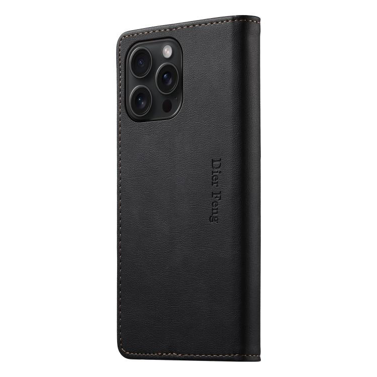 For iPhone 13 Pro Max Dierfeng Metal Snap Magnetic RFID Vegan Leather Phone Case