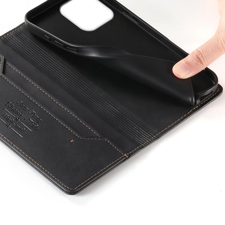 For iPhone 13 Pro Max Dierfeng Metal Snap Magnetic RFID Vegan Leather Phone Case