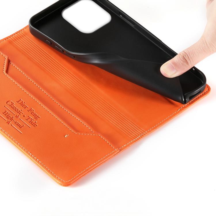 For iPhone 13 Pro Max Dierfeng Metal Snap Magnetic RFID Vegan Leather Phone Case