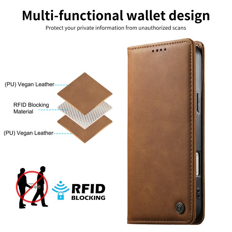For iPhone 13 Pro Dierfeng Metal Snap Magnetic RFID Vegan Leather Phone Case