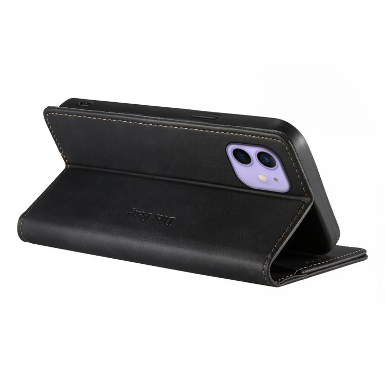 For iPhone 12 / 12 Pro Dierfeng Metal Snap Magnetic RFID Vegan Leather Phone Case