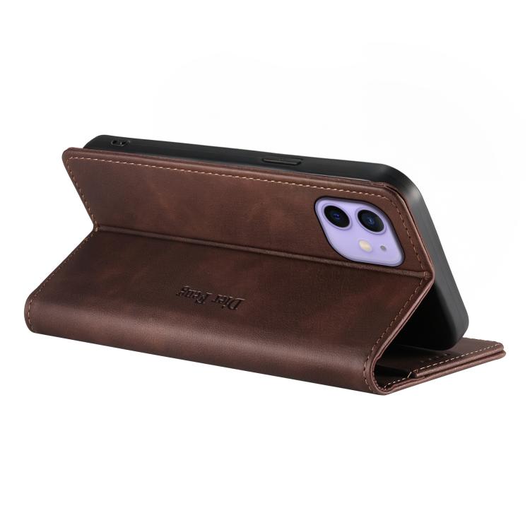 For iPhone 12 / 12 Pro Dierfeng Metal Snap Magnetic RFID Vegan Leather Phone Case