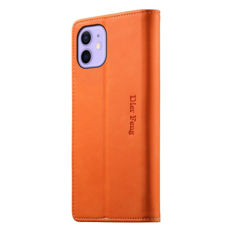 For iPhone 12 / 12 Pro Dierfeng Metal Snap Magnetic RFID Vegan Leather Phone Case