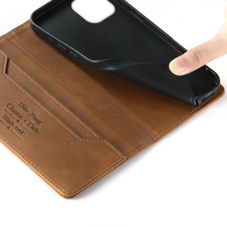 For iPhone 12 / 12 Pro Dierfeng Metal Snap Magnetic RFID Vegan Leather Phone Case