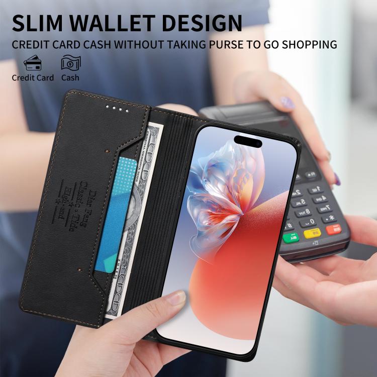 For iPhone 12 Pro Max Dierfeng Metal Snap Magnetic RFID Vegan Leather Phone Case