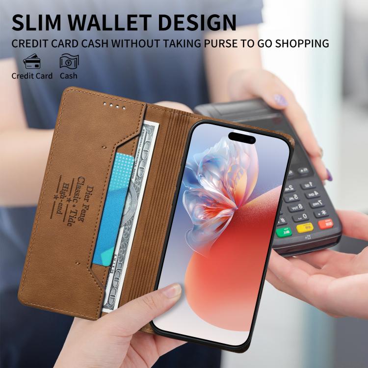 For iPhone 12 Pro Max Dierfeng Metal Snap Magnetic RFID Vegan Leather Phone Case