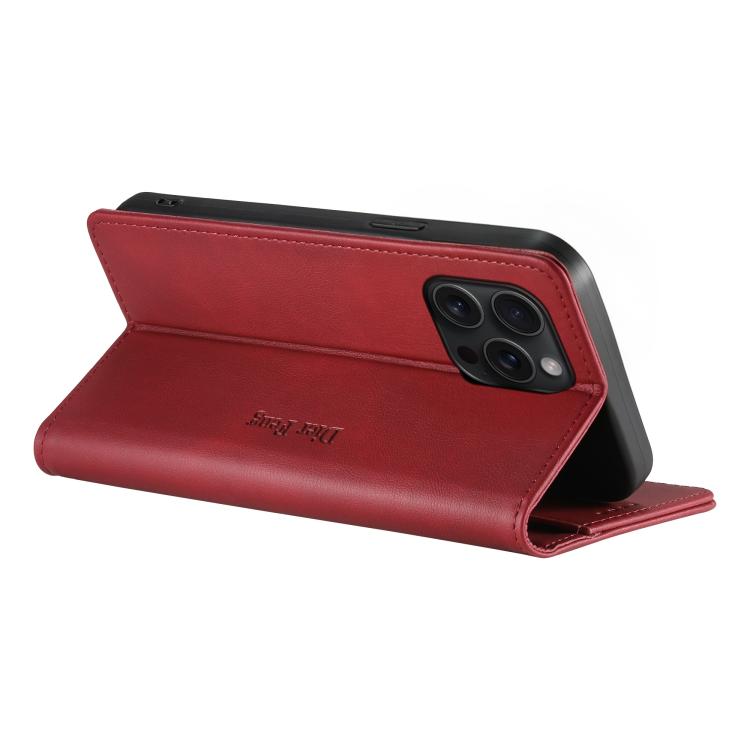 For iPhone 12 Pro Max Dierfeng Metal Snap Magnetic RFID Vegan Leather Phone Case