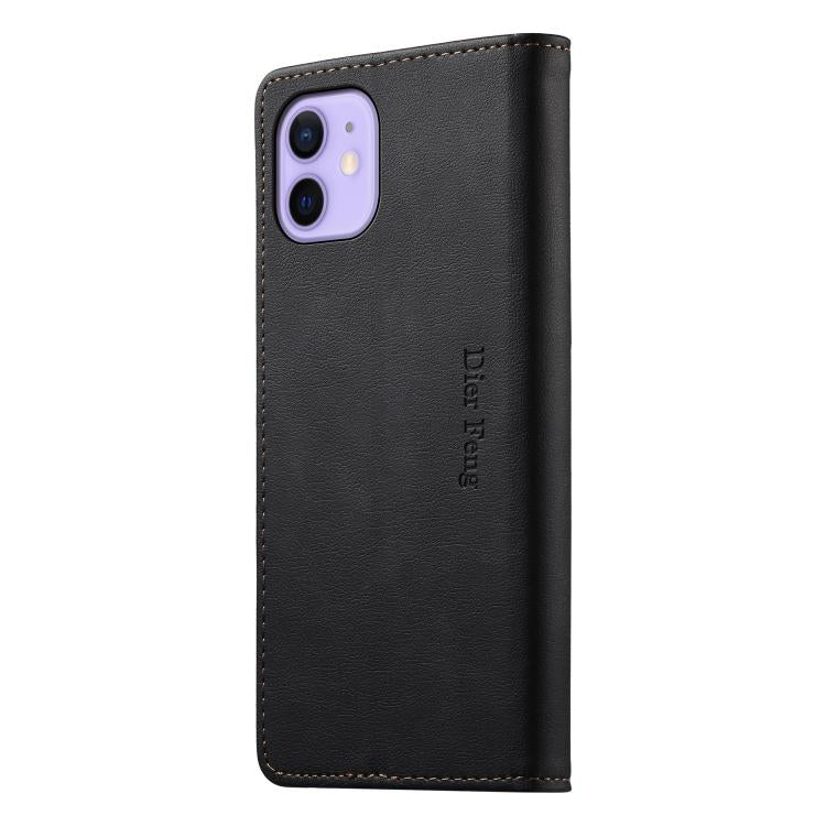For iPhone 12 mini Dierfeng Metal Snap Magnetic RFID Vegan Leather Phone Case