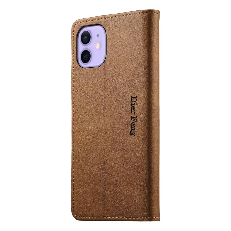 For iPhone 12 mini Dierfeng Metal Snap Magnetic RFID Vegan Leather Phone Case