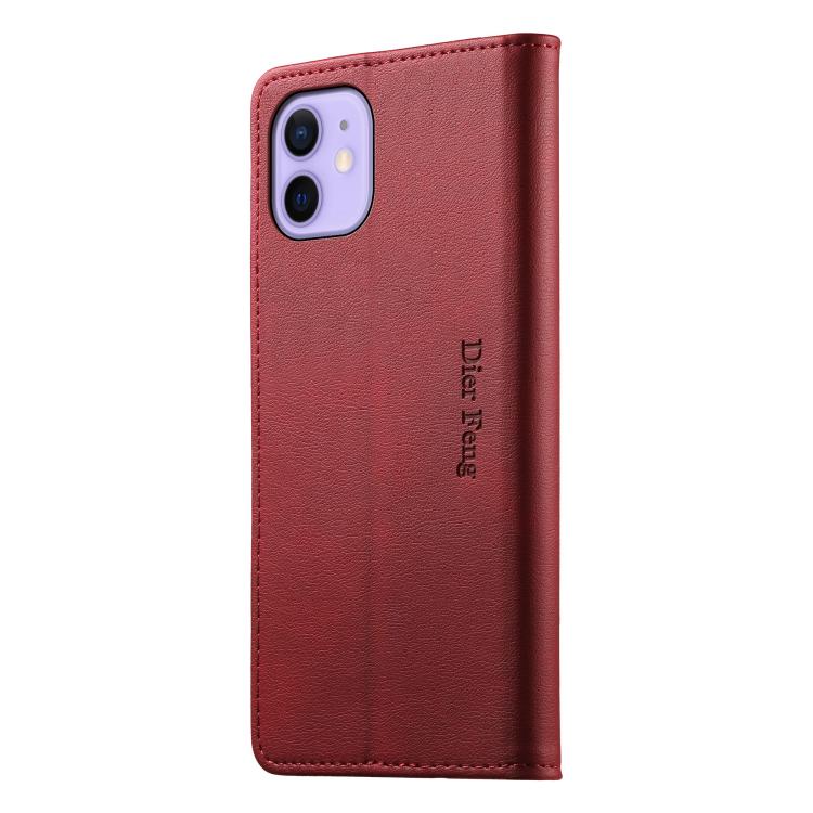 For iPhone 12 mini Dierfeng Metal Snap Magnetic RFID Vegan Leather Phone Case