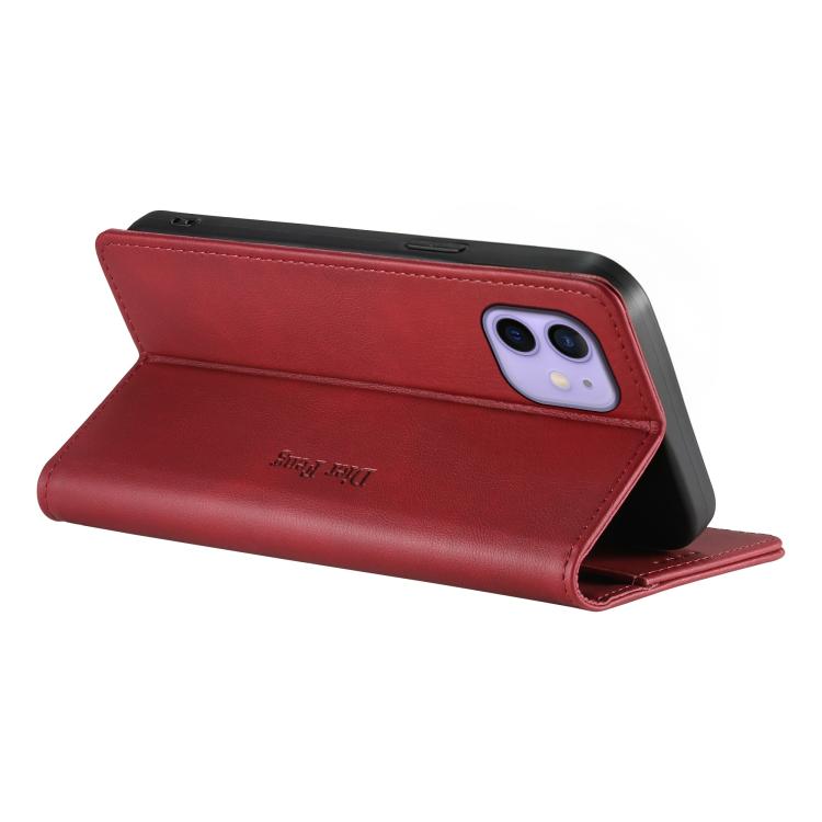 For iPhone 12 mini Dierfeng Metal Snap Magnetic RFID Vegan Leather Phone Case