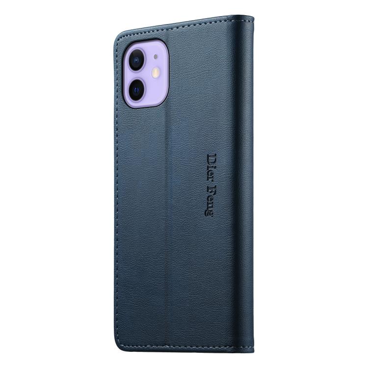 For iPhone 12 mini Dierfeng Metal Snap Magnetic RFID Vegan Leather Phone Case
